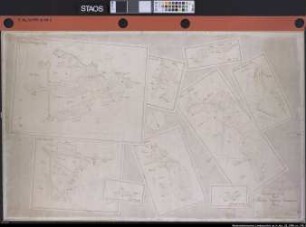 Teilung der VOXTRUPER- HOLSTEN-MÜNDRUPER Mark sowie der VOXTRUP-DÜSTRUP-HICKINGER Mark: Teilungskarte von der Voxtrup-Düstrup-Hickinger Mark Ausführungs-Art: farbige Handzeichnung auf Karton, auf Nessel aufgezogen Hersteller: Geometer W. Dyckhoff Format: 67,5 x 107 cm Maßstab: 1 : 3840