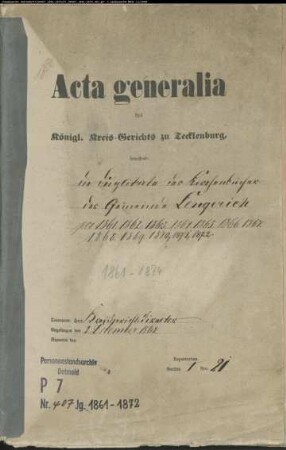 Kirchenbuchduplikat der Evangelischen Gemeinde Lengerich (GHT 1861-1874). (Gemeinde: Lengerich, Evangelische Gemeinde)