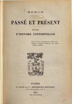 Passé et présent : étude d'histoire contemporaine
