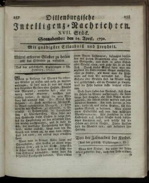 XVII. Stück. Sonnabends: den 24. April, 1790.
