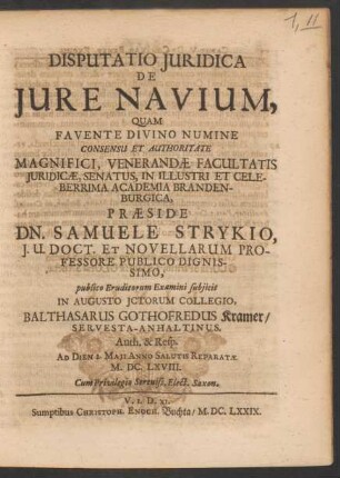 Disputatio Iuridica De Iure Navium