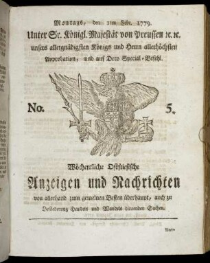 No. 5. Montags, den 1ten Febr. 1779.
