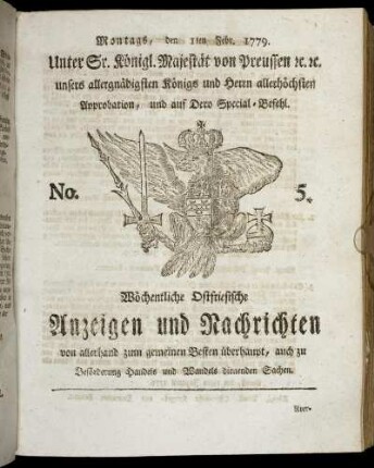No. 5. Montags, den 1ten Febr. 1779.