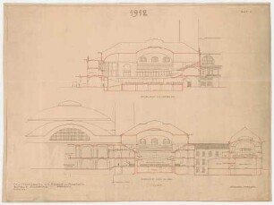 Thiersch, Friedrich von; Frankfurt / Main (Hessen); Festhalle - Längsschnitt, Querschnitt