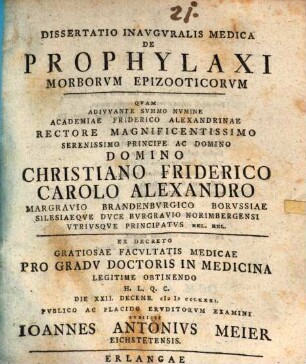 Dissertatio inavgvralis medica de prophylaxi morborvm epizooticorvm