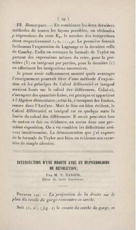 Intersection d'une droite avec un hyperboloide de révolution.
