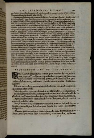 Argumentum Libri De Idololatria.