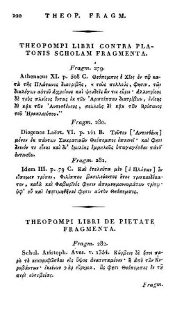 Theopompi Libri contra Platonis Scholam Fragmenta.