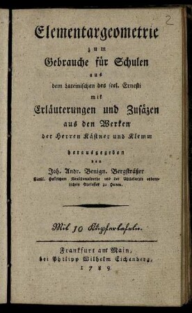 Elementargeometrie : Mit 10 Kupfertafeln