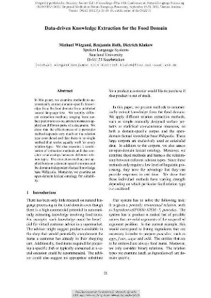 Data-driven Knowledge Extraction for the Food Domain