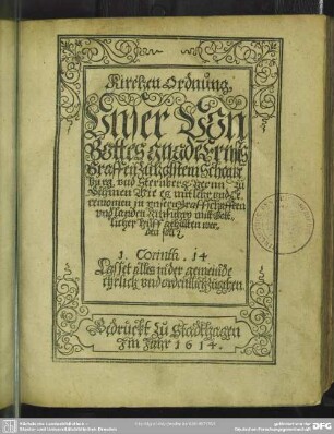 Kirchen-Ordnung ... Ernsts Graffen zu Holstein-Schawenburg und Sternberg