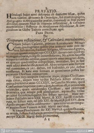 PARS PRIOR. De Temporum restitutione, & Calendarii emendatione.