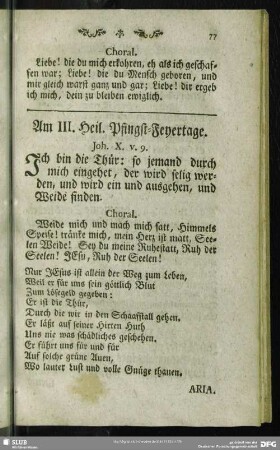 Am III. Heil. Pfingst-Feyertage