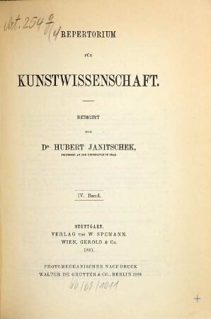 Repertorium für Kunstwissenschaft. 4, 4. 1881