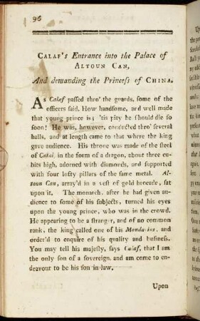Calaf´s Entrance into the Palace of Altoun Can, And demanding the Princess of China.
