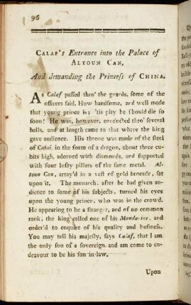 Calaf´s Entrance into the Palace of Altoun Can, And demanding the Princess of China.