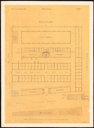 Viehmarkt und Schlachthof, Berlin Bebauungsplan Ackerstraße/ Brunnenstraße von 1862: Grundriss Rinderschlachthaus