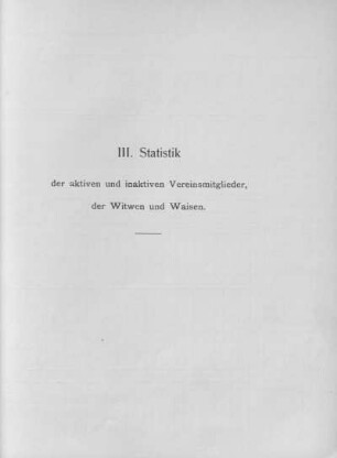 III. Statistik der aktiven und inaktiven Vereinsmitglieder, der Witwen und Waisen