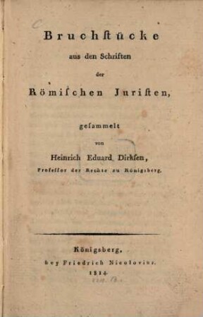 Bruchstücke aus den Schriften der römischen Juristen