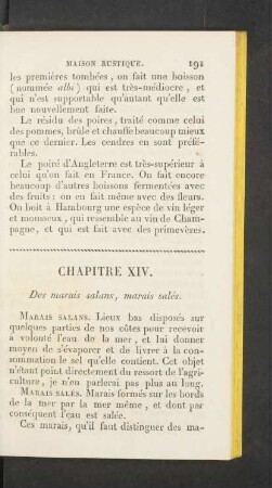 Chapitre XIV. Des marais salans, marias salés.