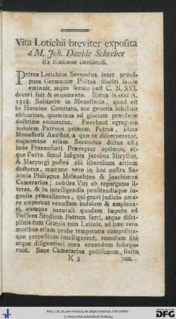 Vita Lotichii breviter exposita a M. Joh. Davide Schreber Ex Editione Dresdeni.