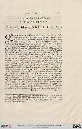 Della Chiesa e Monastero de' S. S. Nazaro e Celso