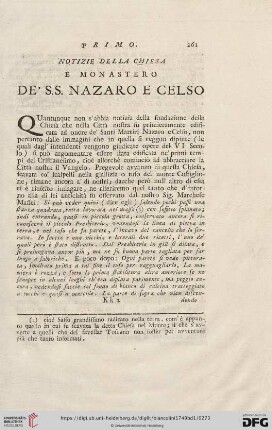 Della Chiesa e Monastero de' S. S. Nazaro e Celso