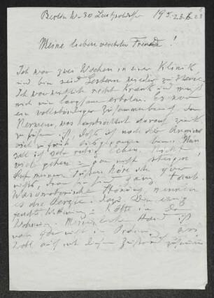 Brief von Heinrich Grünfeld an Margarete Hauptmann