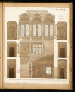 Malerisches Treppenhaus Monatskonkurrenz August 1879: Aufriss einer Innenwand; Maßstabsleiste
