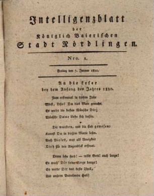 Intelligenzblatt der Königlich Bayerischen Stadt Nördlingen. 1820