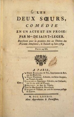 Les deux soeurs : comédie en un acte et en prose