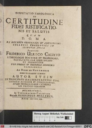 Disputatio Theologica De Certitudine Fidei Iustificationis Et Salutis