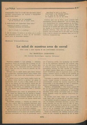 Notas científicas : La salud de nuestras aves de corral