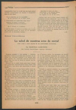 Notas científicas : La salud de nuestras aves de corral