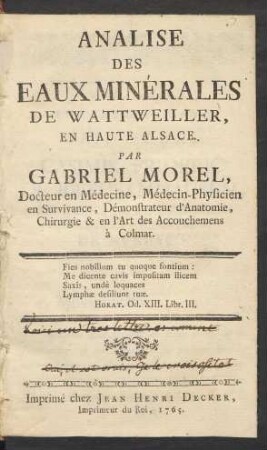 Analise Des Eaux Minérales De Wattweiller, En Haute Alsace