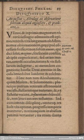 Disquisitio X. An possint Astrologi ex obervatione siderum aliquid cognoscere, & praedicere