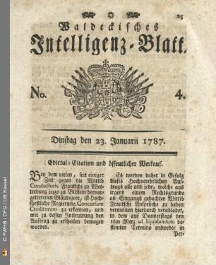 No. 4. Dinstag den 23. Januarii 1787