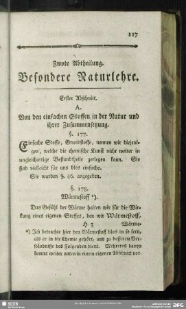 Zwote Abtheilung. Besondere Naturlehre