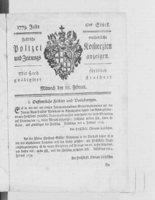 6tes Stück., Ausgabe vom 10. Februar 1779