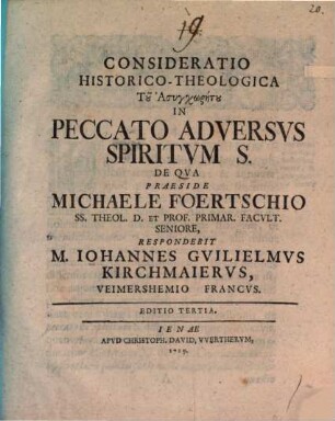 Consideratio hist. theol. tu asynchōrētu in peccato adversus Spiritum S.