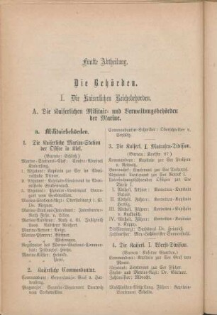 I. Die Kaiserlichen Reichsbehörden.