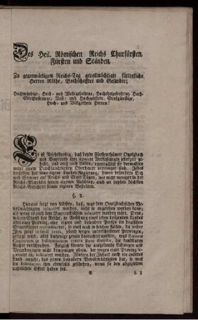 Des heil. Römischen Reichs Churfürsten, Fürsten und Ständen, [...]