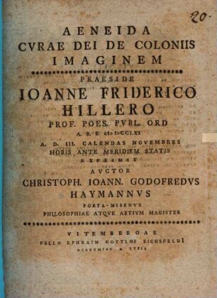 Aeneida curae Dei de coloniis imaginem
