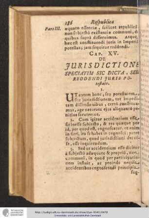 Pars III. Caput XV. De Jurisdictione speciatim sic dicta