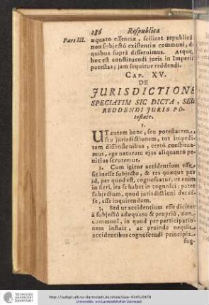 Pars III. Caput XV. De Jurisdictione speciatim sic dicta