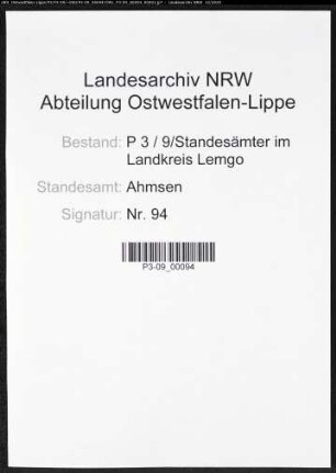 Sterberegister Standesamt Ahmsen