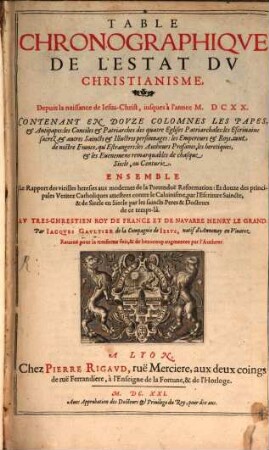 Table chronographique de l'estat du Christianisme
