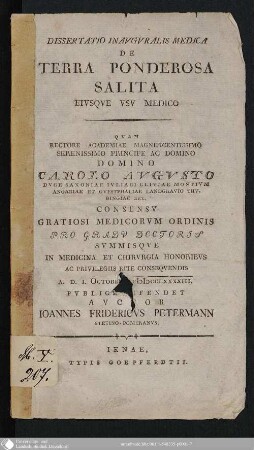 Dissertatio Inavgvralis Medica De Terra Ponderosa Salita Eivsqve Vsv Medico