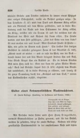 Lieder eines kosmopolitischen Nachtwächters. (I. Zweite Auflage. Hamburg, bei Hoffmann und Campe, 1842)