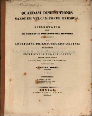 Quaedam disiunctionis Saxorum vulcanicorum exempla